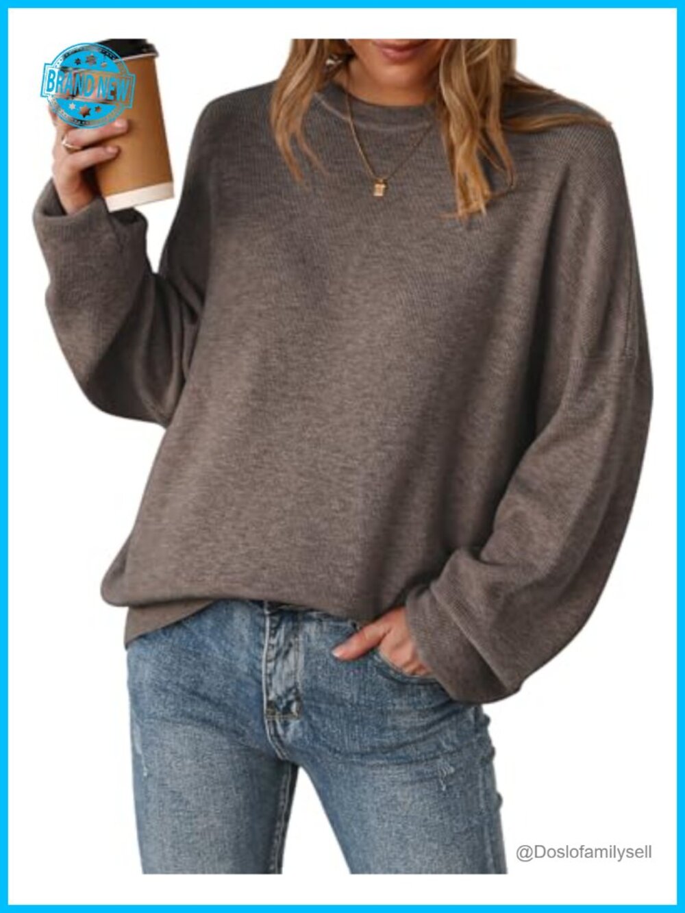 Wool Blend Oversized Pullover Sweater Crewneck Ribbed Knit Fall Winter